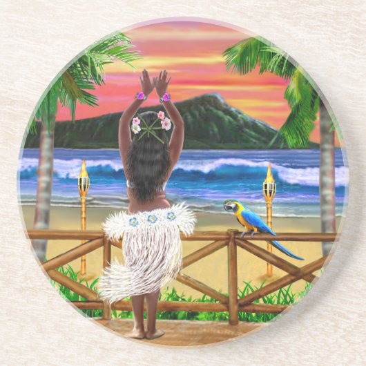 HAWAIIAN SUNSET HULA DANCER GETRÄNKEUNTERSETZER (Vorne)