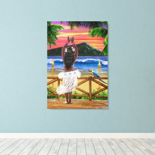 HAWAIIAN SUNSET HULA LEINWANDDRUCK (Insitu (Holzboden))