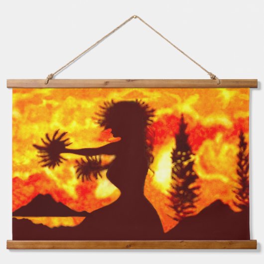Hawaiian Sunset Hula Palms Wandteppich Mit Holzrahmen (Vorne)