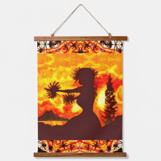 Hawaiian Sunset Hula Palms Wandteppich Mit Holzrahmen (Vorderseite)