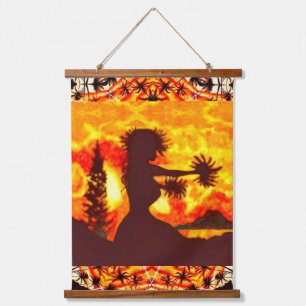 Hawaiian Sunset Hula Palms Wandteppich Mit Holzrahmen