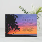 Hawaiian Sunset Palm Tree Beach Hochzeit Einladung (Stehend Vorderseite)