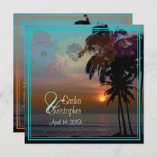 HAWAIIAN SUNSET/STRAND/LUAU/INVITATIONEN EINLADUNG (Vorne/Hinten)