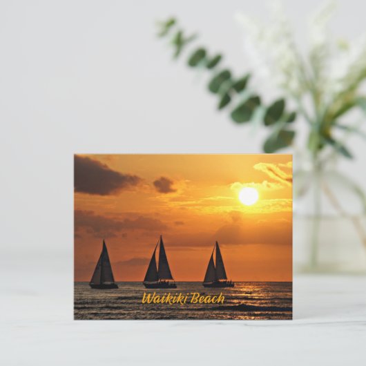 Hawaiian Sunset, Waikiki Beach, Postkarte (Stehend Vorderseite)