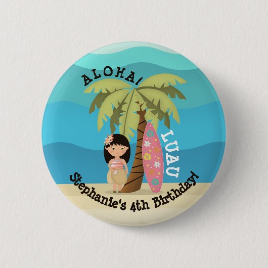 Hawaiian Surfer Girl Button (Vorderseite)