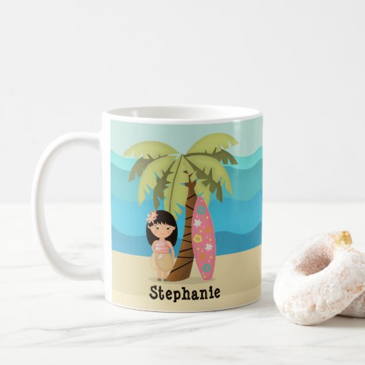 Hawaiian Surfer Girl Kaffeetasse (Mit Donut)