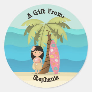 Hawaiian Surfer Girl Runder Aufkleber