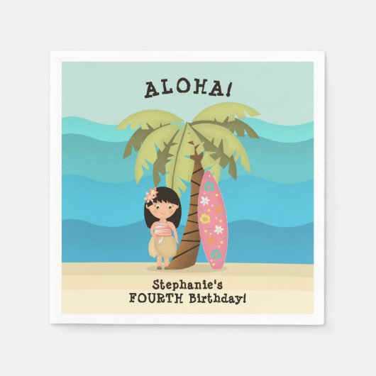 Hawaiian Surfer Girl Serviette (Vorderseite)