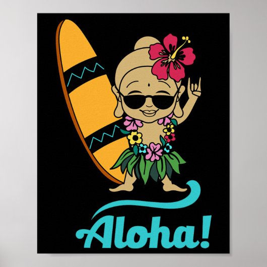 Hawaiian Surfing Buddha Aloha Hawaii Beach Yoga  Poster (Vorne)