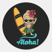 Hawaiian Surfing Buddha Aloha Hawaii Beach Yoga  Runder Aufkleber (Vorderseite)