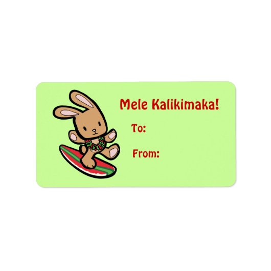 Hawaiian Surfing Bunny Holiday Cartoon Adressaufkleber (Vorne)