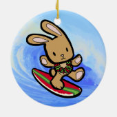 Hawaiian Surfing Bunny Holiday Cartoon Keramik Ornament (Hinten)