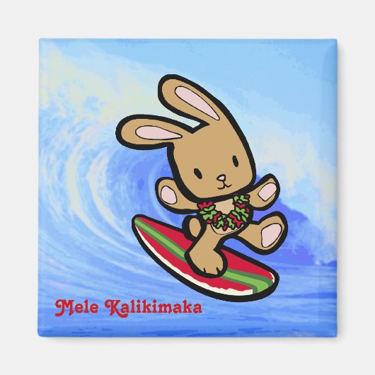 Hawaiian Surfing Bunny Holiday Cartoon Magnet (Vorne)