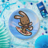 Hawaiian Surfing Bunny Holiday Cartoon Pappteller (Party)