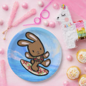 Hawaiian Surfing Bunny Holiday Cartoon Pappteller (Party)