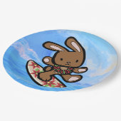 Hawaiian Surfing Bunny Holiday Cartoon Pappteller (Schrägansicht)
