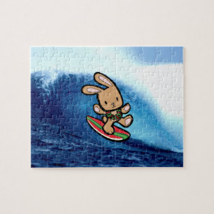 Hawaiian Surfing Bunny Holiday Cartoon Puzzle