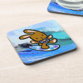 Hawaiian Surfing Bunny Holiday Cartoon Untersetzer (Linke Seite)