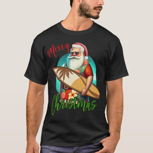 Hawaiian Surfing Santa Christmas Pajama Hawaii T-Shirt (Vorderseite)