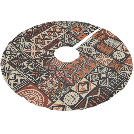 Hawaiian Tapa: Stammes-Patchwork Polyester Weihnachtsbaumdecke (Schrägansicht)