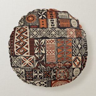 Hawaiian Tapa: Stammes-Patchwork Rundes Kissen