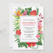 Hawaiian Thema 53. Geburtstag Blumenfarben Einladung (Vorderseite)