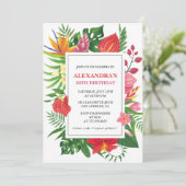 Hawaiian Thema 56. Geburtstag Blumenfarben Einladung (Stehend Vorderseite)