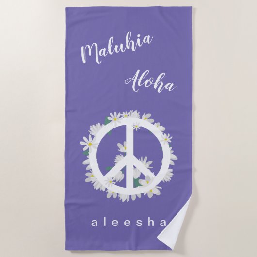 Hawaiian Theme Peace Liebe Blumenfrieden Strandtuch (Vorderseite)