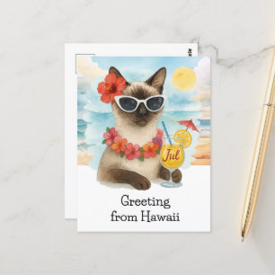 Hawaiian Themed Cat Greeting Card Tropical Vibes Postkarte
