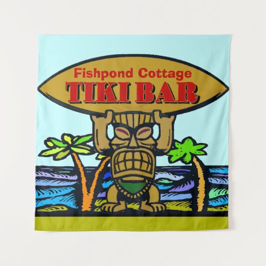 Hawaiian Tiki Bar, Text hinzufügen, Tapestry Wandteppich (Vorderseite)