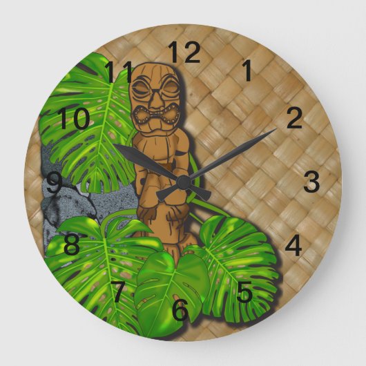 Hawaiian Tiki Lauhala Wall Clock Große Wanduhr (Vorderseite)