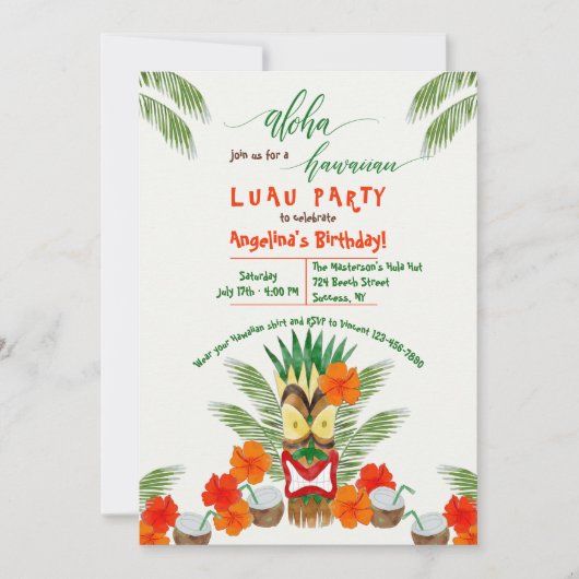 Hawaiian Tiki Luau Party Einladung (Vorderseite)