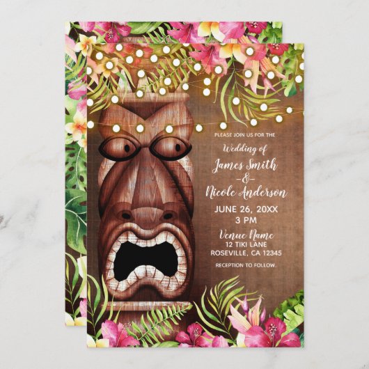 Hawaiian Tiki Luau Summer Beach Wedding Einladung (Vorne/Hinten)