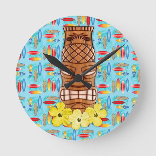 Hawaiian Tiki Mask Runde Wanduhr (Vorderseite)