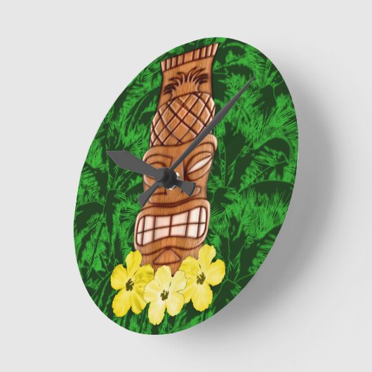 Hawaiian Tiki Mask Runde Wanduhr (Winkel)