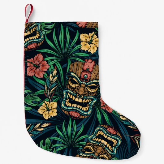 Hawaiian Tiki Mask tropisches Muster Kleiner Weihnachtsstrumpf (Vorderseite)