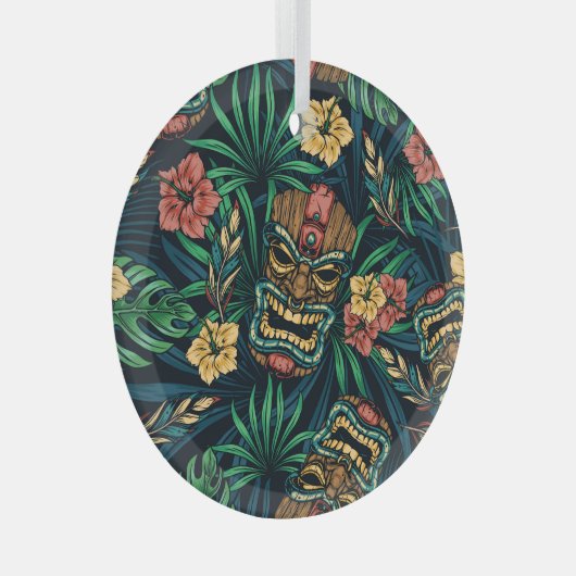 Hawaiian Tiki Mask tropisches Muster Ornament Aus Glas (Vorderseite Rechts)