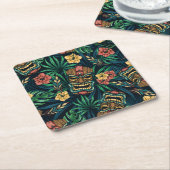 Hawaiian Tiki Mask tropisches Muster Rechteckiger Pappuntersetzer (angewinkelt)