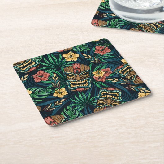 Hawaiian Tiki Mask tropisches Muster Rechteckiger Pappuntersetzer (angewinkelt)