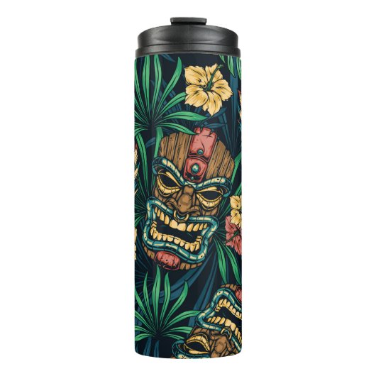 Hawaiian Tiki Mask tropisches Muster Thermosbecher (Vorderseite)