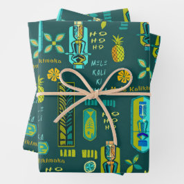 Hawaiian Tiki Mele Kalikimaka Gift Wrap Geschenkpapier Set