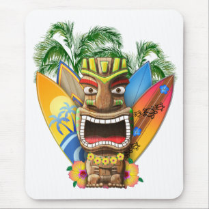 Hawaiian Tiki Surfing Mousepad