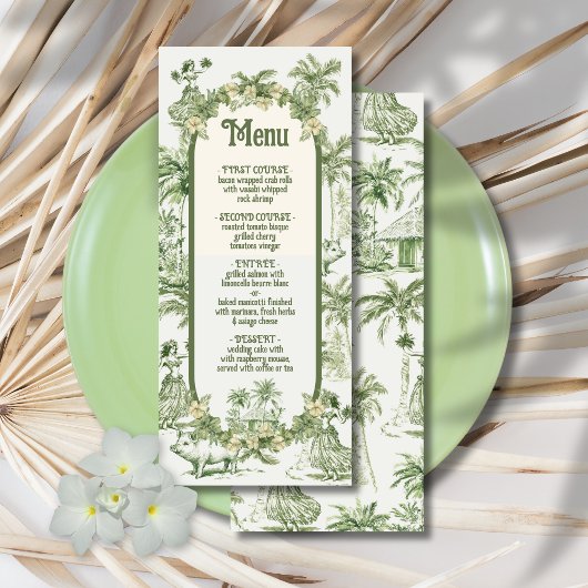 Hawaiian Toile de jouy Wedding Menu Menükarte