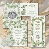 Hawaiian Toile de jouy Wedding Menu Menükarte