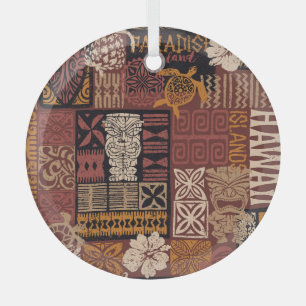 Hawaiian Tribal: Vintage-Stoffpatchwork Ornament Aus Glas