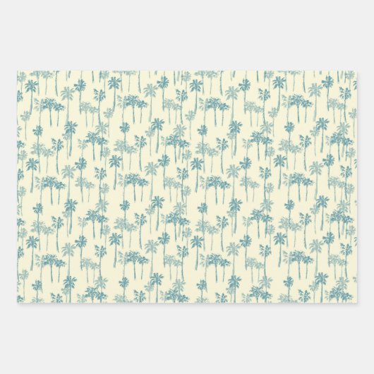 Hawaiian Tropical Blue and Cream Palm Tree Muster Geschenkpapier Set (Vorderseite 3)