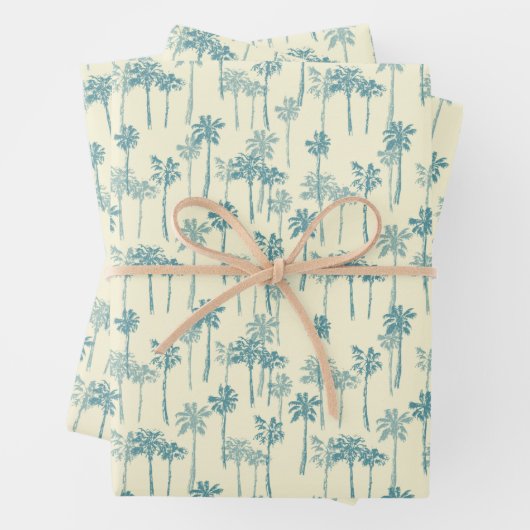 Hawaiian Tropical Blue and Cream Palm Tree Muster Geschenkpapier Set (Beispiel)