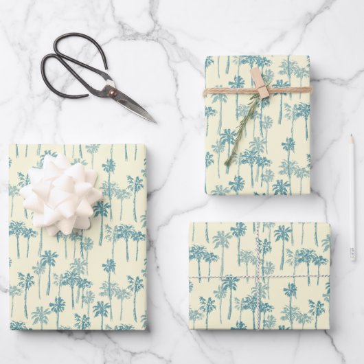 Hawaiian Tropical Blue and Cream Palm Tree Muster Geschenkpapier Set (Vorderseite)