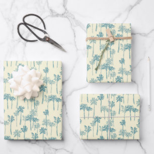 Hawaiian Tropical Blue and Cream Palm Tree Pattern Geschenkpapier Set