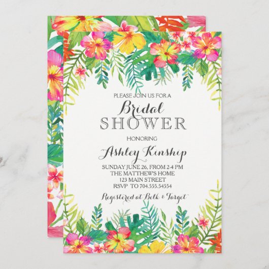 Hawaiian Tropical Bridal Dusche Einladung (Vorne/Hinten)